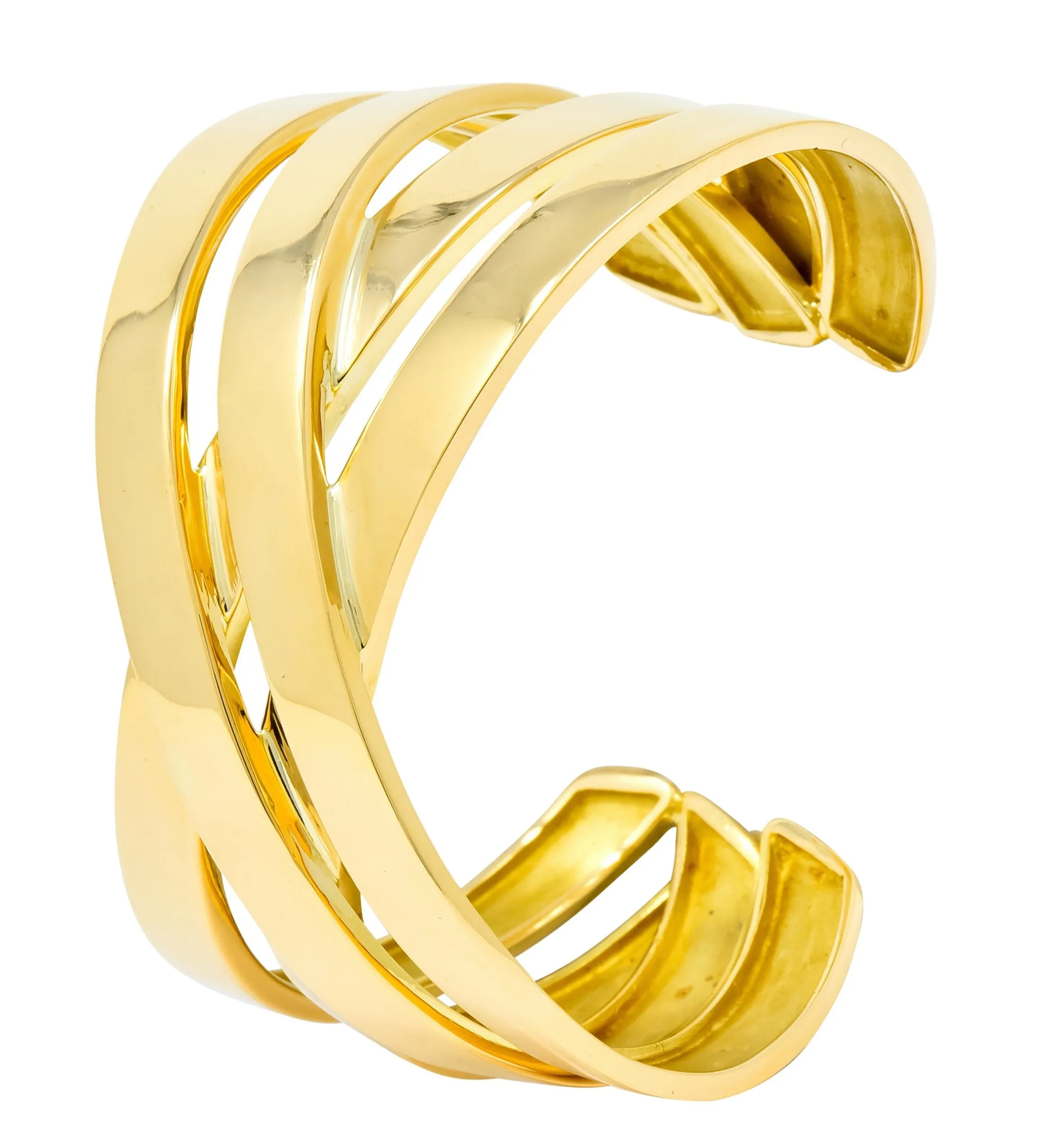 Tiffany & Co. Paloma Picasso French 18 Karat Yellow Gold Criss Cross Cuff Bracelet