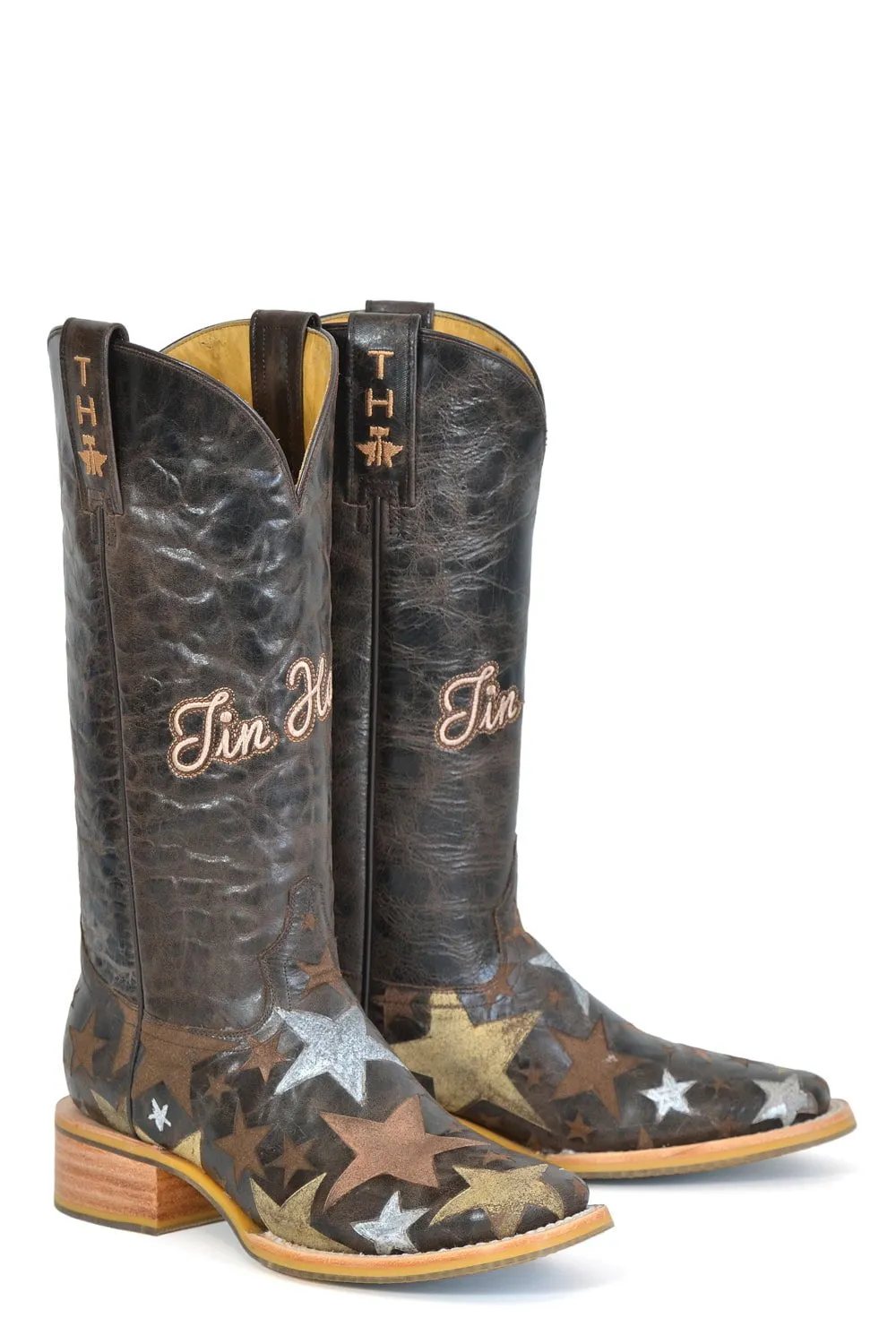 Tin Haul Womens Hollywood Stars Brown Leather Cowboy Boots