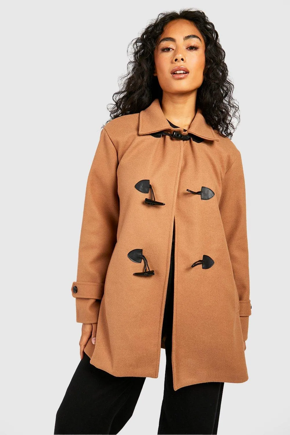 Toggle Detail Duffle Wool Look Coat