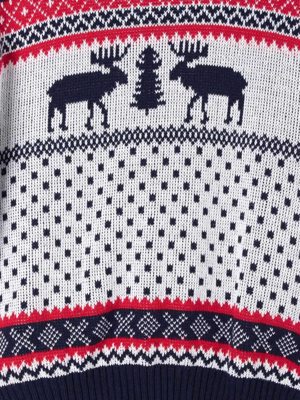 Unisex 1980s-style Christmas novelty jumper with abstract reindeer pattern – M / L