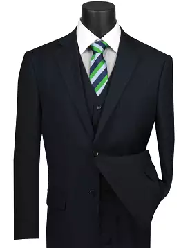 Vinci Regular Fit 3 Piece Suit 2 Button Tone on Tone Stripe (Navy) V2RS-7