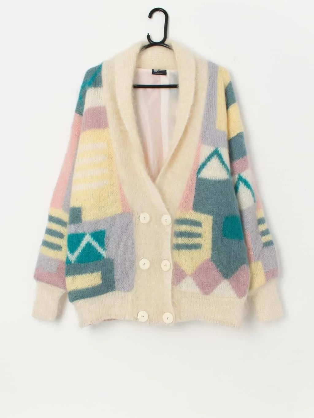 Vintage 80s mohair colour block cardigan by Your Sixth Sense – Large