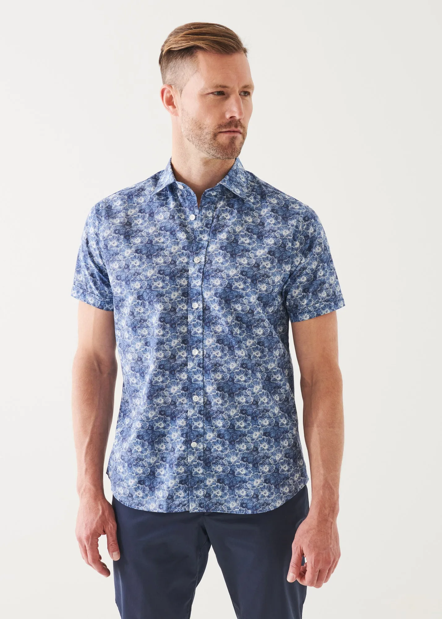 WATERCOLOUR PRINT COTTON SHORT SLEEVE SHIRT