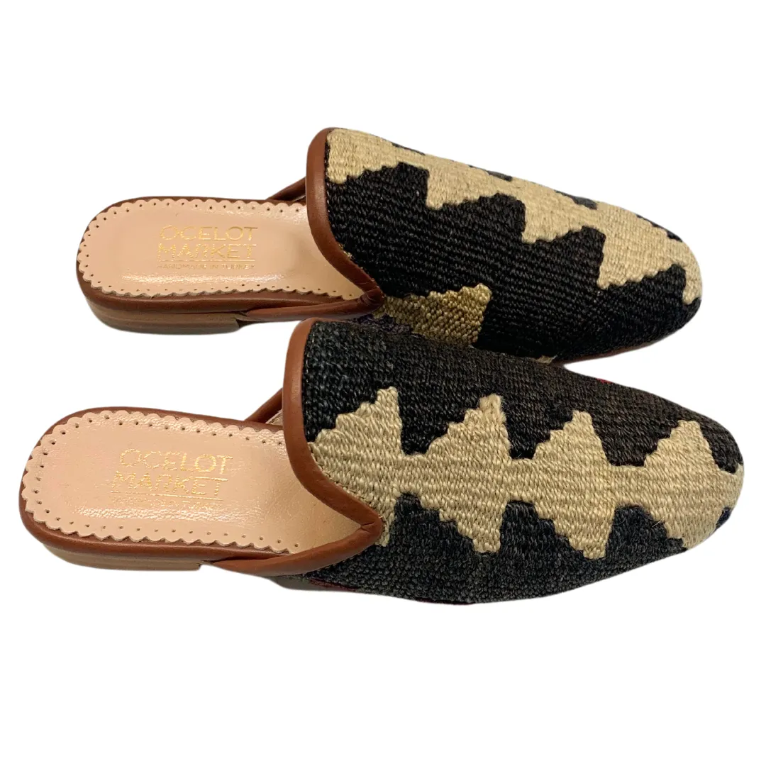 Women's Turkish Kilim Mules | Cream & Grey