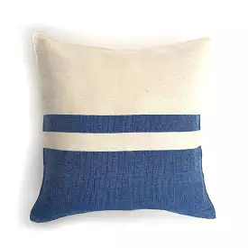 Woven Block Pillow Case - Natural with Blue