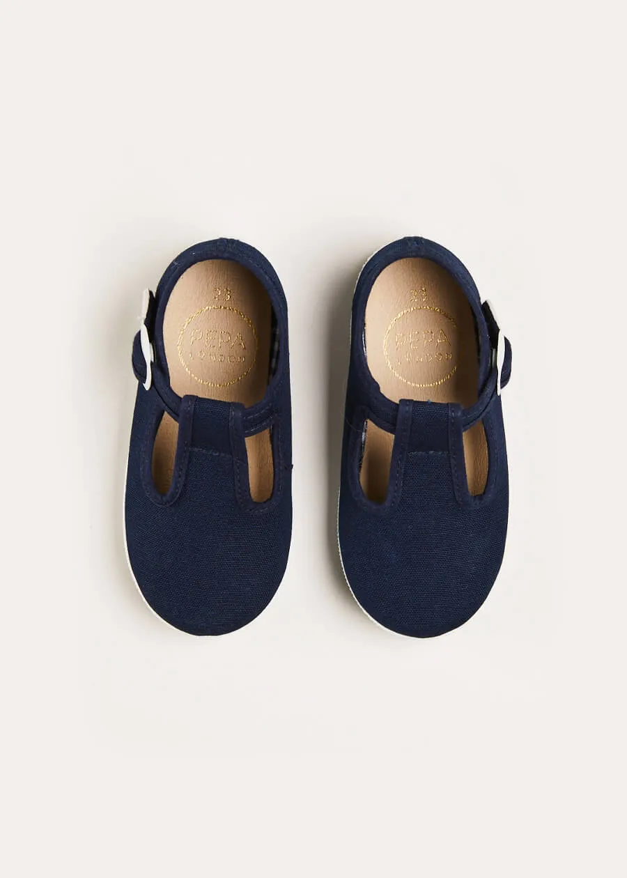 Woven T-Bar Baby Shoes in Navy (20-26EU)