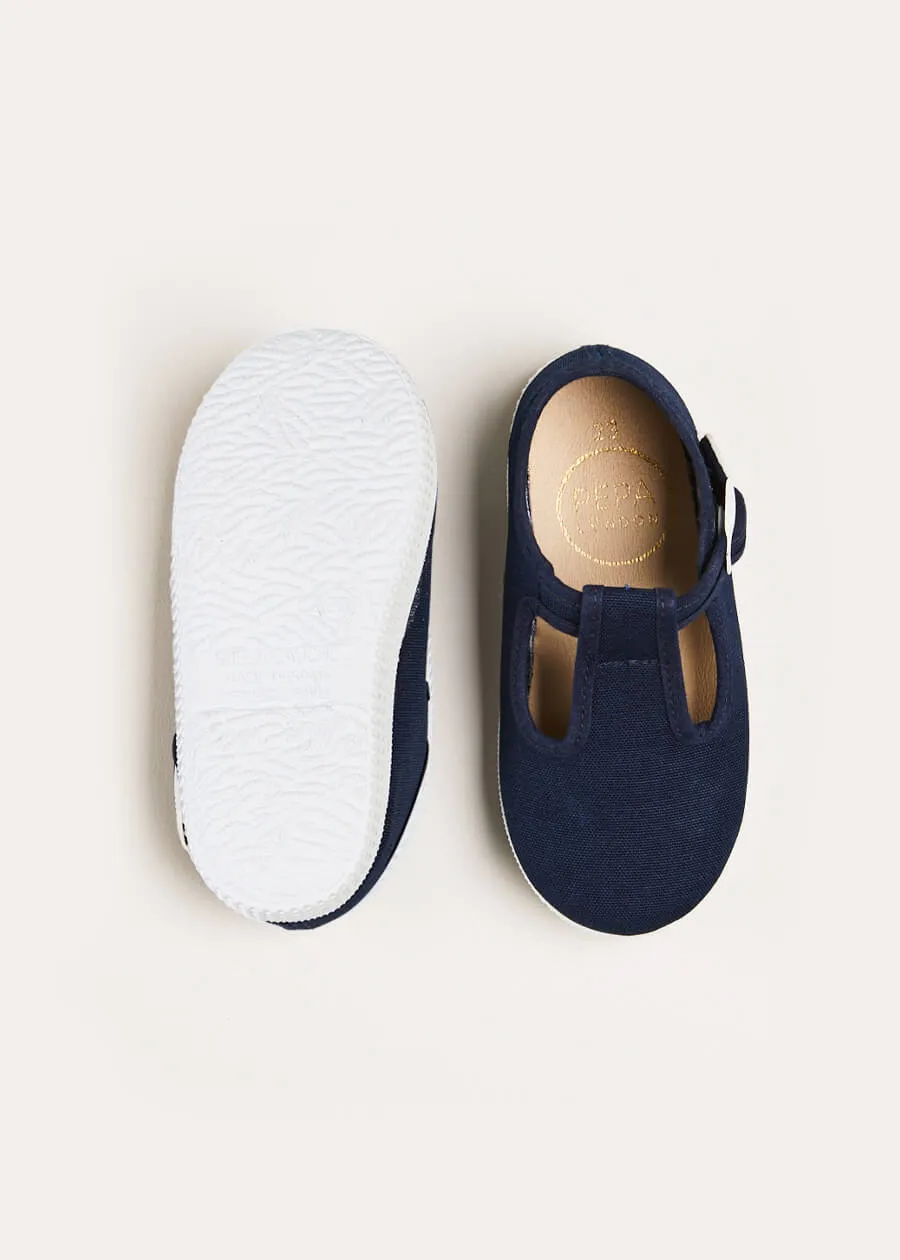 Woven T-Bar Baby Shoes in Navy (20-26EU)