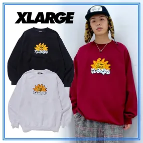 X-Large  |Crew Neck Unisex Sweat Street Style Long Sleeves Plain Logo