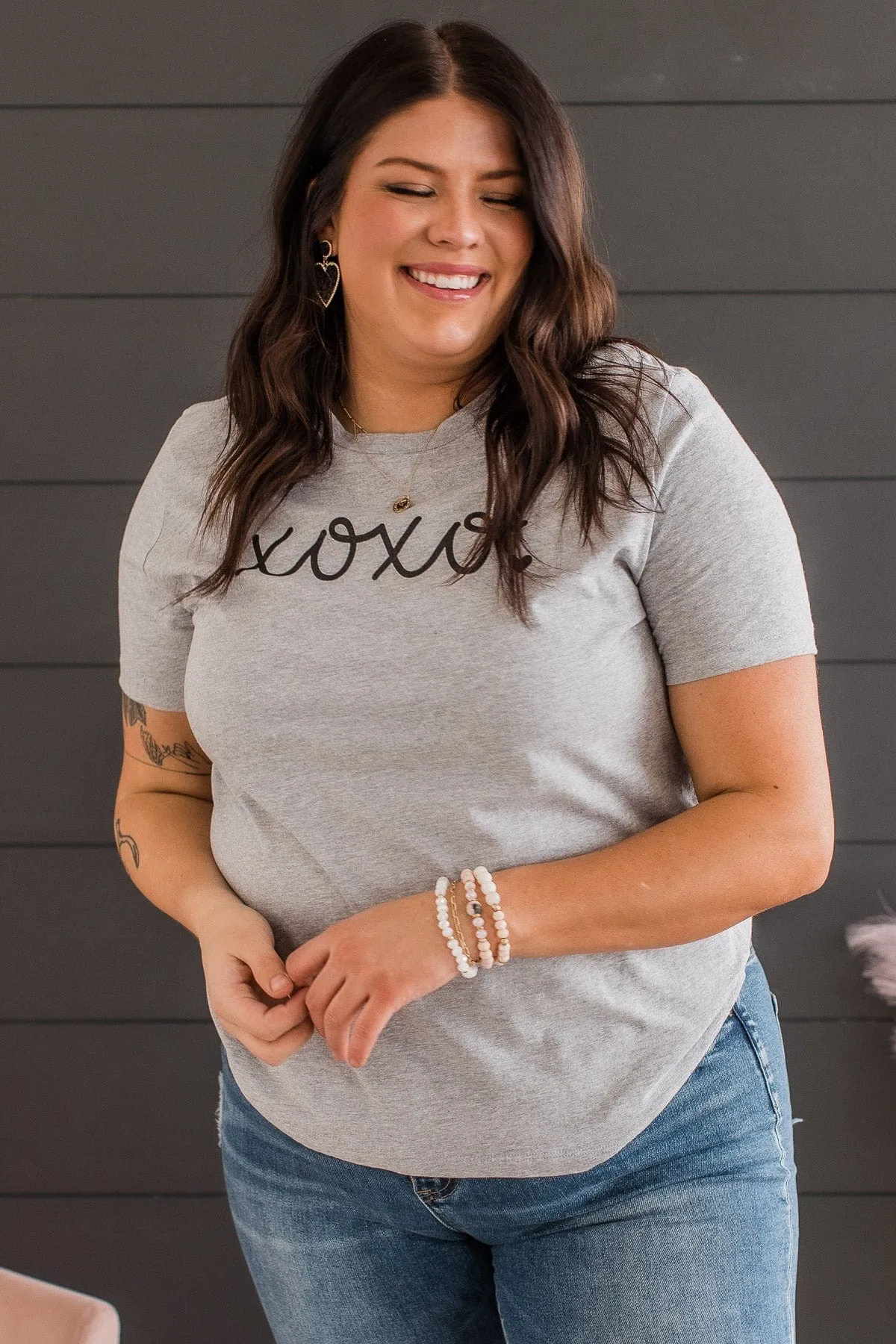 XOXO Graphic Tee- Heather Grey