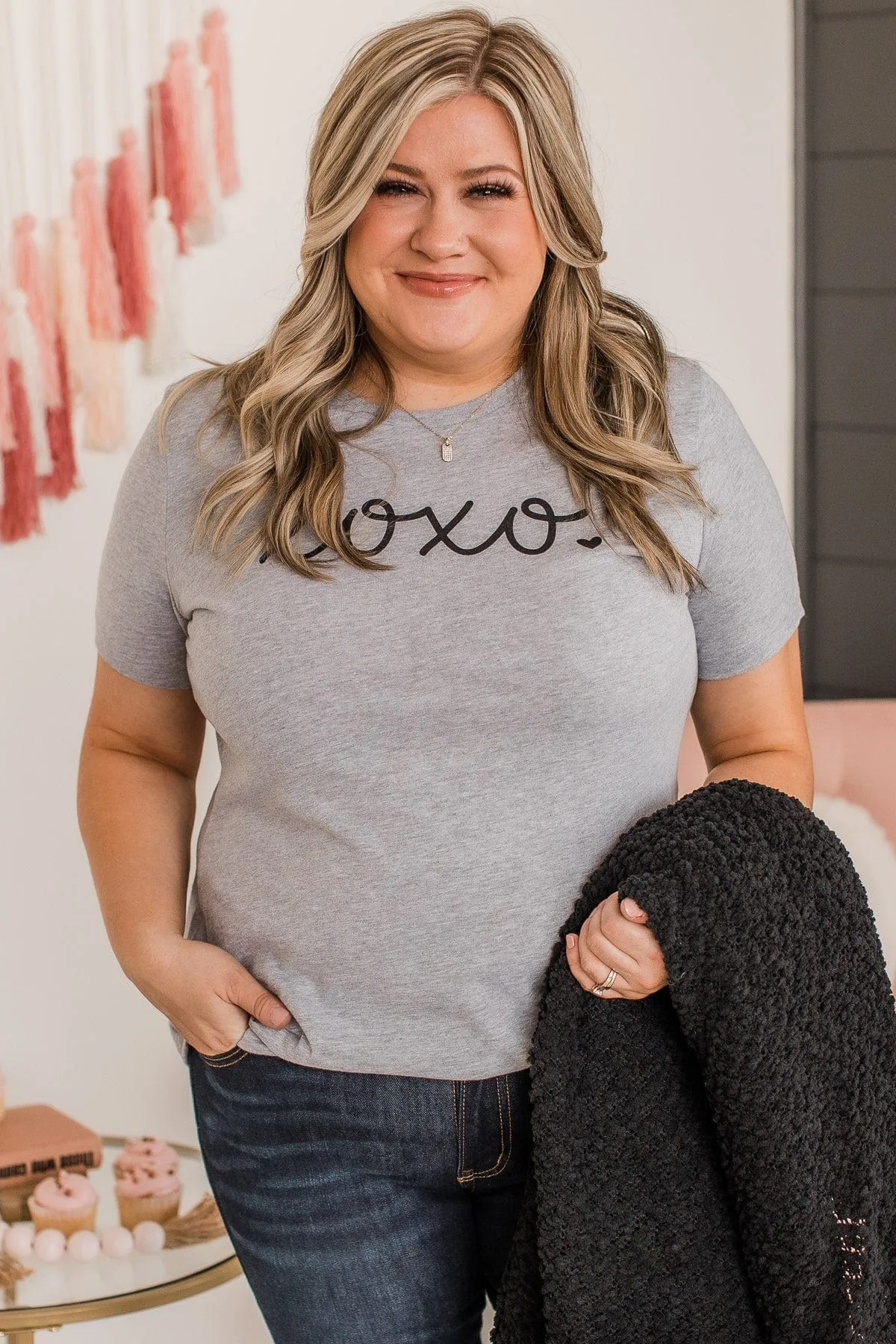 XOXO Graphic Tee- Heather Grey