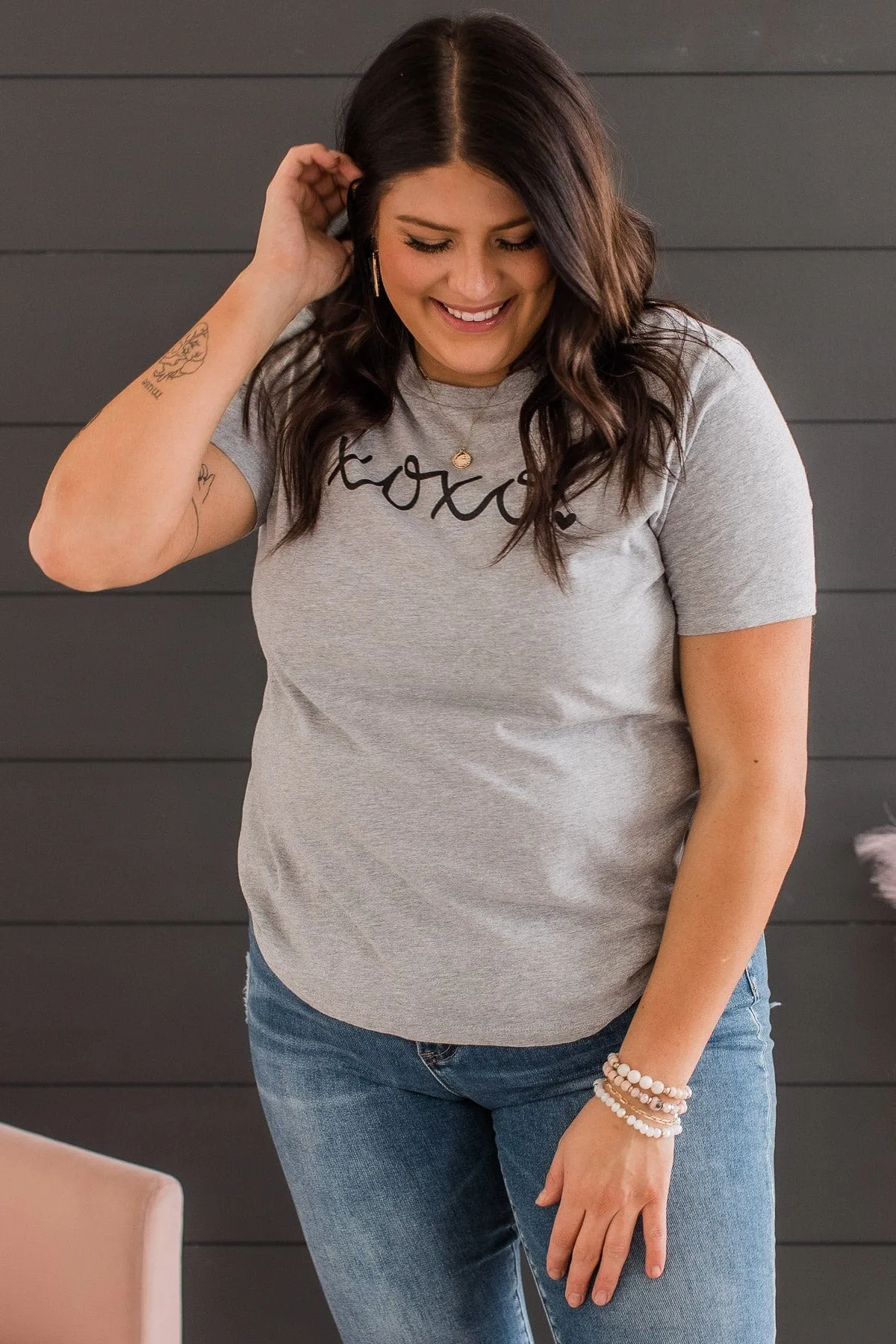 XOXO Graphic Tee- Heather Grey